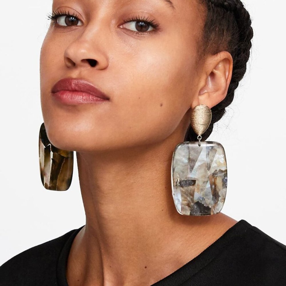 Gold Gray Large Retro Acrylic Dangle Earrings